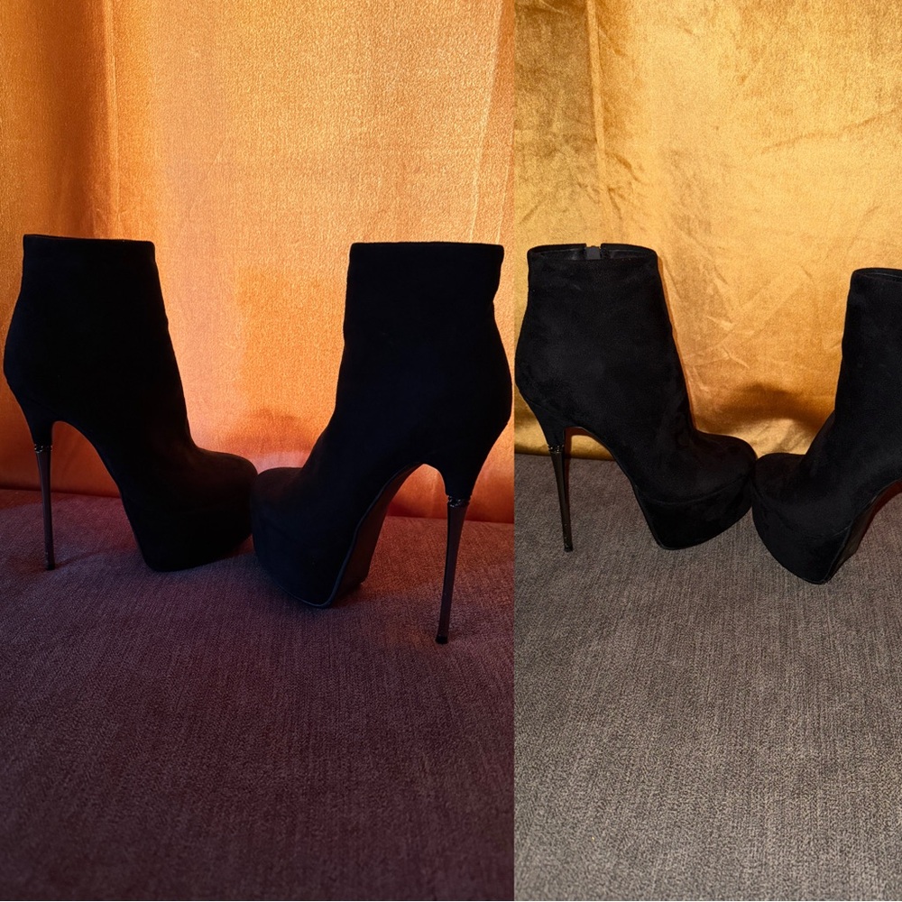 Black 6 inch heels 5 inch Suede Ankle Boots Platform Pumps High Heel Stilettos